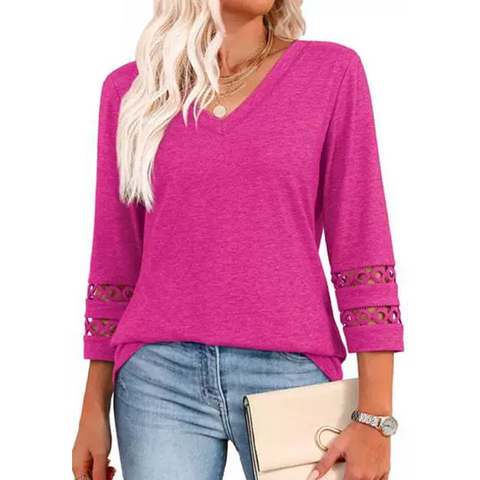 🌺 [S-3XL] 👚✨ klasyczny pojedynczy kolor V-Nurse z początku i 3/4