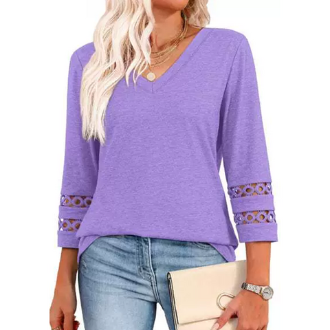 🌺 [S-3XL] 👚✨ klasyczny pojedynczy kolor V-Nurse z początku i 3/4